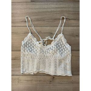 12th Tribe Women's Beige Crochet Knit Tank Size M Medium Celestial cottagecore